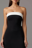 Vestido Formal Largo Blanco y Negro sin Tirantes con Abertura