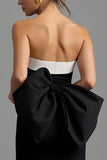 Vestido Formal Largo Blanco y Negro sin Tirantes con Abertura