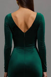 Vestido de fiesta de terciopelo verde oscuro sirena de manga larga