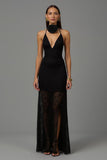 Vestido Formal Largo con Cuello en V y Encaje