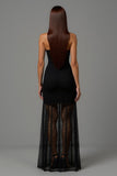 Vestido Formal Largo con Cuello en V y Encaje