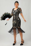 Vestido ajustado con flecos de lentejuelas burdeos Flapper de los años 20