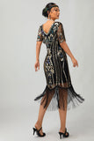 Vestido ajustado con flecos de lentejuelas burdeos Flapper de los años 20