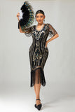 Vestido ajustado con flecos de lentejuelas burdeos Flapper de los años 20