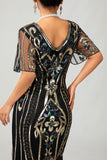 Vestido ajustado con flecos de lentejuelas doradas y brillantes de los años 1920