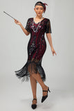 Vestido ajustado con flecos de lentejuelas burdeos Flapper de los años 20
