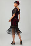 Vestido ajustado con flecos de lentejuelas burdeos Flapper de los años 20