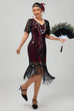 Vestido ajustado con flecos de lentejuelas burdeos Flapper de los años 20