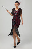 Vestido ajustado con flecos de lentejuelas burdeos Flapper de los años 20