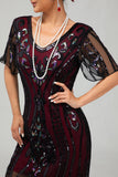 Vestido ajustado con flecos de lentejuelas burdeos Flapper de los años 20
