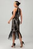 Vestido de lentejuelas con flecos y ojales de champán de los años 20