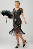 Vestido ajustado con flecos negro y rojo Gatsby de los años 20 con lentejuelas