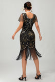 Vestido ajustado con flecos negro y rojo Gatsby de los años 20 con lentejuelas