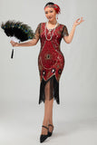 Vestido ajustado con flecos negro y rojo Gatsby de los años 20 con lentejuelas