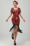 Vestido ajustado con flecos negro y rojo Gatsby de los años 20 con lentejuelas