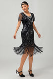 Vestido ajustado con flecos negro y rojo Gatsby de los años 20 con lentejuelas