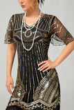 Vestido corto corto con flecos y flecos negro rojo brillante de los años 20 con flecos