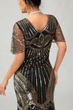 Vestido corto corto con flecos y flecos negro rojo brillante de los años 20 con flecos
