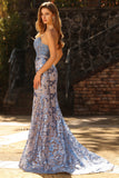Corsé Sirena sin tirantes, vestido largo bordado en gris azul con lentejuelas
