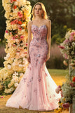 Vestido largo de graduación largo de corsé de sirena púrpura transparente con cuentas y lentejuelas, con encaje en la espalda