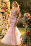 Vestido largo de graduación largo de corsé de sirena púrpura transparente con cuentas y lentejuelas, con encaje en la espalda