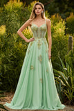 Corsé verde con cuentas y cordones con bolas, vestido largo de graduación con lentejuelas