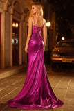 Corsé de Sirena morado oscuro con cuentas y vestido largo de graduación con abertura
