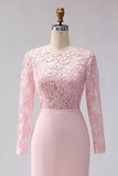 Vestido midi de madre de la novia, vestido midi de madre de novia rosa con aplique y cuello de funda