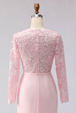 Vestido midi de madre de la novia, vestido midi de madre de novia rosa con aplique y cuello de funda