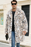 Abrigo largo de invierno de piel sintética con solapa de leopardo blanco para hombre