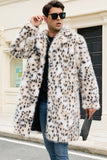 Abrigo largo de invierno de piel sintética con solapa de leopardo blanco para hombre