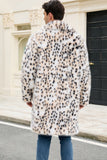 Abrigo largo de invierno de piel sintética con solapa de leopardo blanco para hombre
