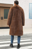 Abrigo largo de invierno para hombre con cuello de solapa de piel sintética marrón esponjosa
