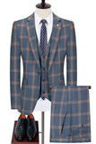 Trajes de Cuadros Slim Fit con Solapa de Muesca Azul para Hombres
