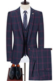 Trajes de Cuadros Slim Fit con Solapa de Muesca Azul para Hombres