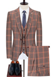 Trajes de Cuadros Slim Fit con Solapa de Muesca Azul para Hombres