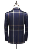 Trajes de 3 piezas a cuadros con solapa con muescas azul oscuro para hombre