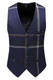 Trajes de 3 piezas a cuadros con solapa con muescas azul oscuro para hombre