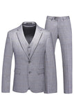 Trajes grises de 3 piezas con solapa con muesca para hombre de botonadura simple