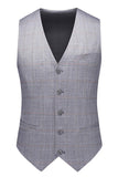 Solapa de muesca a cuadros gris 3 piezas Trajes formales para hombre