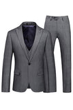 Trajes formales de 3 piezas con solapa de pico a cuadros grises para hombre
