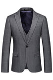 Trajes formales de 3 piezas con solapa de pico a cuadros grises para hombre
