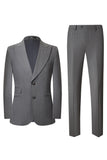Trajes de fiesta grises de 2 piezas con solapa de pico de botonadura simple para hombre