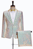 Trajes de fiesta para hombre de 2 piezas con solapa con muescas de champán brillante con lentejuelas