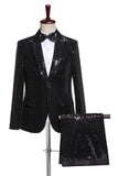 Trajes de fiesta para hombre con solapa de pico de 2 piezas de lentejuelas negras