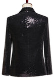 Trajes de fiesta para hombre con solapa de pico de 2 piezas de lentejuelas negras
