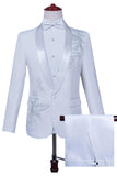 Traje de Fiesta para Hombres de 2 Piezas con Solapa de Chal Blanco con Cuentas
