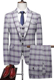 Trajes de fiesta para hombre con solapa de muesca a rayas púrpura grisáceo de 3 piezas