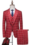 Solapa de pico a rayas rojas 3 piezas Trajes de fiesta para hombre