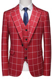 Solapa de pico a rayas rojas 3 piezas Trajes de fiesta para hombre